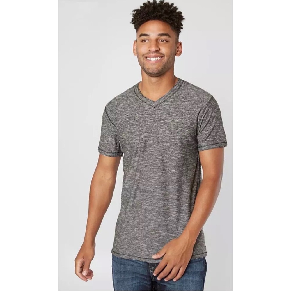 BKE T-Shirt Mens L Charcoal Gray Space Dye V-Neck Short Sleeve Casual Top